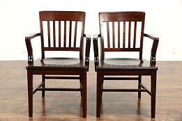 Pair of 1910 Antique Bank, Office or Library Chairs with Arms