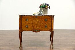French Mahogany & Rosewood Marquetry Marble Top Chest