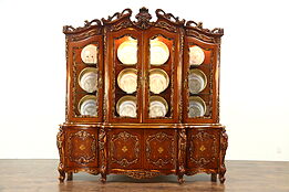 Baroque Carved Cherry Vintage Breakfront China Cabinet Painted Signed Montalban