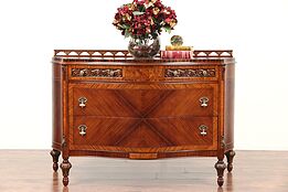 Curved Antique Linen or Hall Chest, Rosewood, Banding & Carving #29713