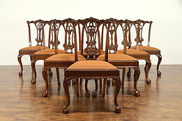 Set of 8 Georgian Style Carved Mahogany Vintage Dining Chairs #30929