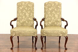 Pair of Georgian Style Vintage Chairs with Arms, New Upholstery