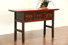 Chinese Antique 1900's Console or Sofa Table, Hand Painted Lacquer