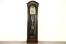 Mahogany Antique Grandfather Long Case, Clock, 5 Tube Chime, Signed Herschede