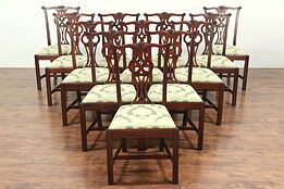 Set of 12 Georgian Style Vintage Mahogany Dining Chairs, New Upholstery #29193