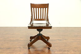 Oak Antique Swivel Adjustable Desk Chair, Dated 1928, Signed Milwaukee #30332