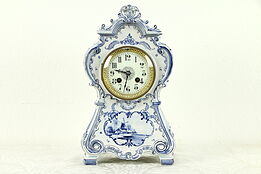 Delft Blue Hand Painted Porcelain 1890 Antique Clock, Rhein #31265