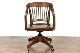 Oak Quarter Sawn 1915 Antique Swivel Adjustable Desk Chair, Signed Marble