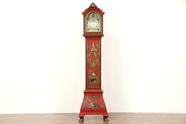 Chinoiserie Hand Painted Chinese Lacquer Long Case Grandfather Clock, Belgium