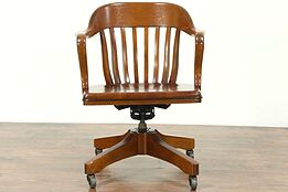 Oak Swivel Vintage Library or Office Desk Chair, Adjustable Height  & Tilt