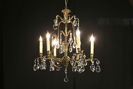 Crystal & Dark Brass 6 Candle Antique Vine Design Chandelier #29807