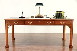 Cherry Vintage Library Writing Desk, Tooled Leather, Signed Harden #30034