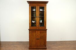 Victorian Antique Tall Oak Bookcase, China Cabinet or Pantry Cupboard #30109