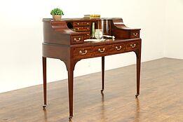 Carlton House Vintage Flame Mahogany Library Desk, Tooled Leather #31595
