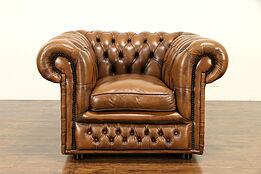Chesterfield Tufted Brown Leather Vintage Scandinavian Club Chair #31751