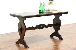 Traditional Sofa, Console or Hall Table, 1915 Carved Walnut Antique, Signed