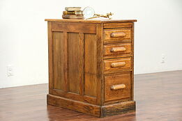 Oak Antique 1900 Desk Side 4 Drawer File Cabinet  #29931