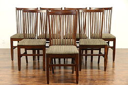 Set of 8 Oak Dining Chairs, New Upholstery, Signed Dinaire 2006 #30435