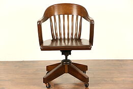 Oak Swivel Adjustable 1930's Vintage Desk Chair, Signed Blackwell St. Louis