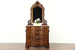 Victorian 1870's Antique Rosewood Chest or Dresser, Marble Top, Swivel Mirror