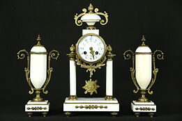 French Marble Antique Mantel Clock Set, Signed Astra