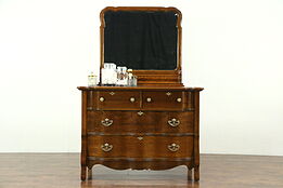 Victorian Antique 1900 Oak Chest or Dresser, Beveled Mirror