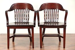 Pair of Birch Antique Banker, Library or Office Chairs  #29460