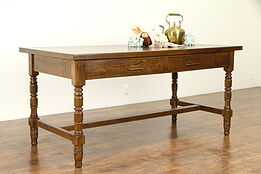 Victorian Antique Oak Library Table or Writing Desk, 2 Drawers #31705