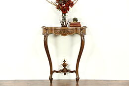 French Marble Top Hand Carved 1920's Antique Hall Console Table