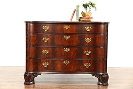 Traditional Mahogany Serpentine Front Vintage Linen Chest or Dresser, Signed