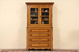 Victorian 1850's Antique Butternut Bookcase, Linen Press or China Cabinet