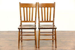 Pair Antique 1900 Oak Dining or Game Table Chairs