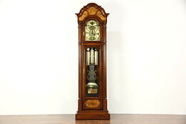 Cherry & Burl Vintage Grandfather Long Case Westminster Chime Clock Signed Sligh