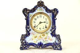Ansonia Wabash Victorian Cobalt Blue Porcelain Antique China Clock #29735
