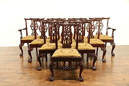 Baker Signed Set 10 Vintage Georgian Chippendale Mahogany Dining Chairs #30869
