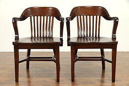 Pair of Antique Quarter Sawn Oak Banker, Office or Library Chairs, Klode #31124