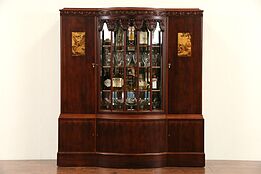 French Art Deco 1920 Antique China or Bar Cabinet, Rosewood & Marquetry