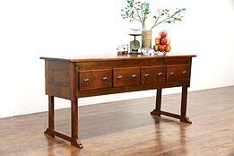 Country Pine Antique 1900 Kitchen Island, Counter, Wine & Cheese Tasting Table