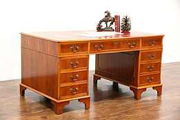 Yew Wood Library or Executive Desk, Tooled Leather, Richwoods of London 1995