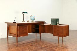 Teak Midcentury Modern L Shape Vintage Desk & Credenza Signed Denmark #29995