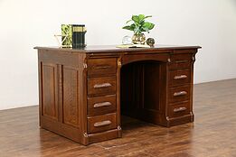 Oak Antique 1900 Library or Office Desk, Raised Panels, File Drawer #30640