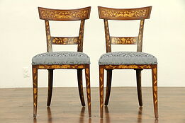 Dutch Antique Inlaid Marquetry Pair of Dining or Side Chairs #30724