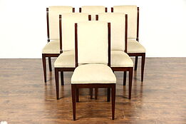 Set of 6 Vintage Scandinavian Mahogany Dining Chairs, Mohair Upholstery