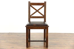 Arts & Crafts Mission Oak Desk or Craftsman Antique 1905 Side Chair, Leather