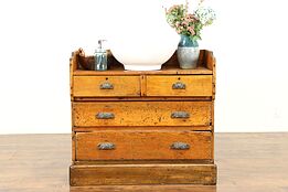 Country Pine Antique Primitive Chest, Dry Sink, or Server, Iron Pulls #31136