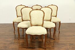 Set of 6 French Carved Beech Vintage Dining Chairs, New Upholstery #32080