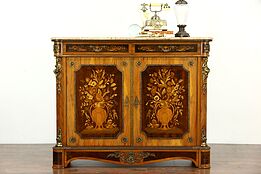 Italian Rosewood Marquetry Vintage Console Cabinet, Cherub Mounts #24540