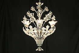 Pewter Vintage 12 Light Chandelier, Lucite Jeweled Prisms