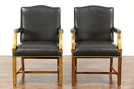 Pair of Leather Vintage Office or Library Chairs with Arms, Signed Taylor
