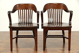 Pair of Antique Quarter Sawn Oak Banker, Office or Library Chairs, Klode #31119